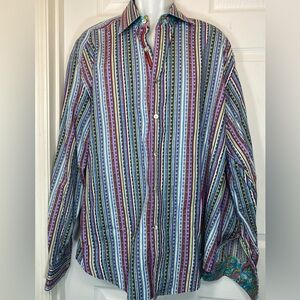 Robert Graham Flip Cuff Multicolor Striped Men's Button Down Shirt